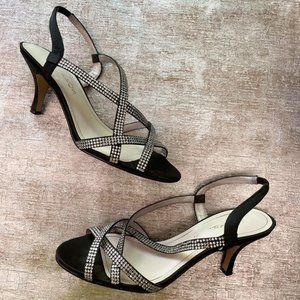 Black Evening open toes shoes with Rhinestones -